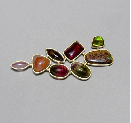 Broche oro 750 opalo bolder granate opalo mejicano turmalinas granate espesartina amolite